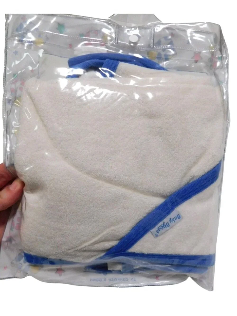 Vintage Oshkosh Baby BGosh Hooded Towel & Washcloth Set Blue & White Cow Print